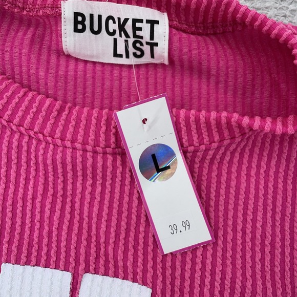 Bucket List Texas Sweatshirt Womens Large Pink Corded Textured Crewneck Pullover - Picture 8 of 10